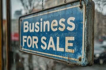 Obraz premium A sign that says Business for Sale hangs on a window
