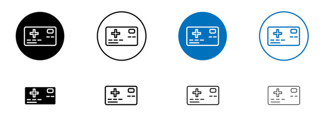 Insurance card icon set in black and blue colors