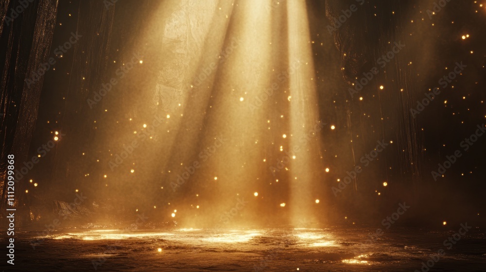Poster ethereal beams of light breaking through soft mist, creating a dreamy and atmospheric composition, w