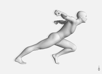 Running man or marathon runner. 3D human body model. Design for sport. Vector illustration for cover, card, postcard, interior design, banner, poster, brochure or presentation.