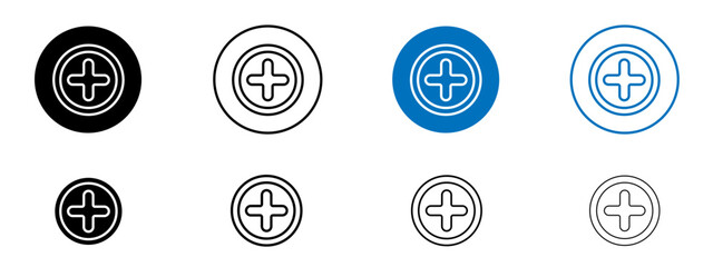 Plus icon set in black and blue colors