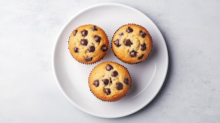 Obraz premium Freshly Baked Chocolate Chip Muffins on White Plate Displayed