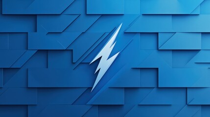 Fototapeta premium Abstract lightning bolt on layered blue geometric background, AI