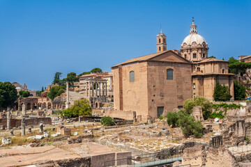 Ancient Rome View Featuring Curia Julia and Historical Ruins