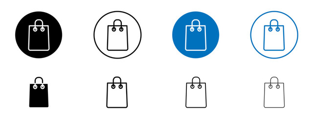 Shopping bag icon set in black and blue colors