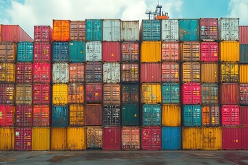 Fototapeta premium A large stack of containers in various colors, including red, yellow, and blue