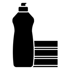 Illustration showing a black icon of cleaning products on a white background