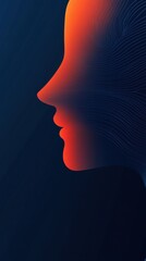 Abstract profile silhouette with vibrant orange and blue gradient lines, AI