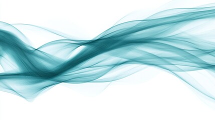 Naklejka premium Abstract teal waves flow gracefully on a white background, creating a sense of motion, AI