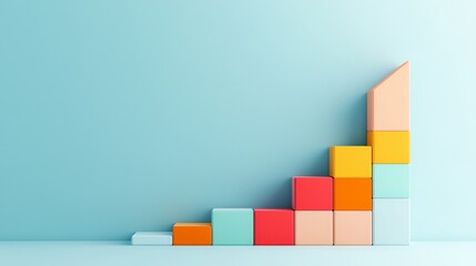 business scaling concept. Colorful blocks arranged in an ascending pattern on a soft background.