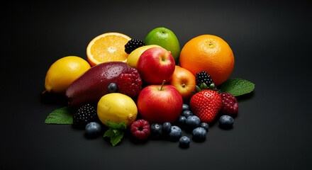 fruits on black background