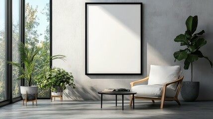 Modern reading room with black frame mockup
