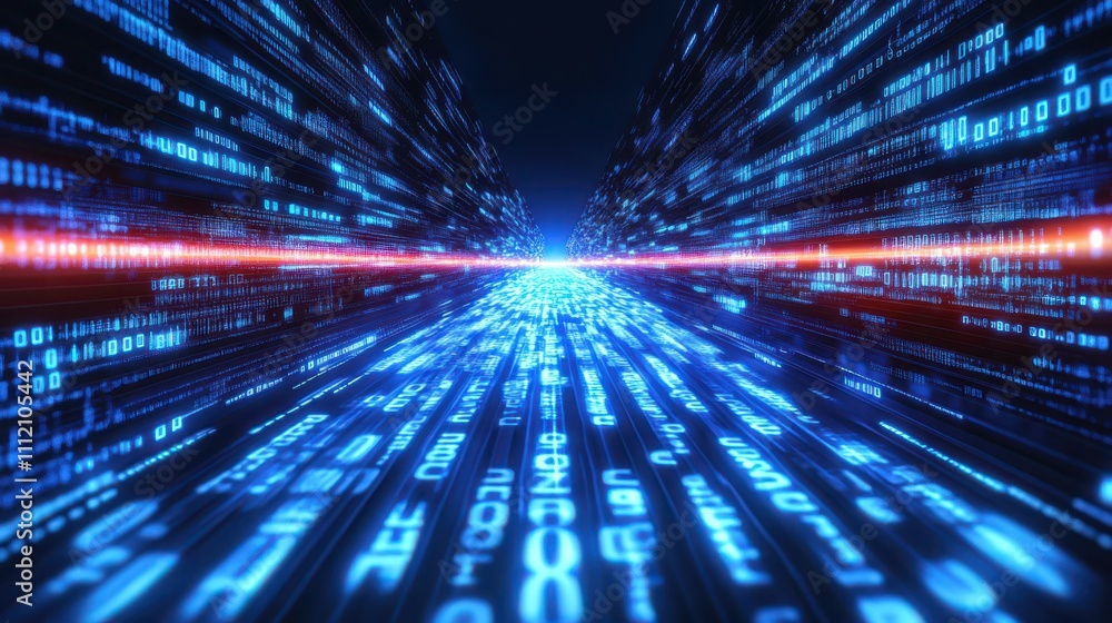 Poster futuristic ai-driven data stream visualizing the power of big data in the digital age today