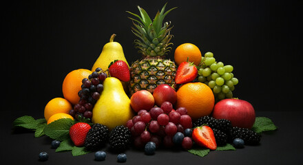 fruits black background 