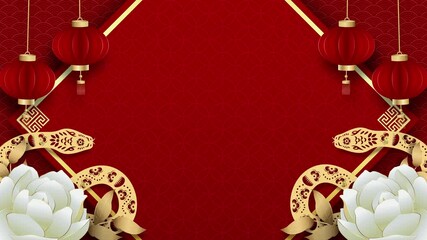 Chinese new year red background for 2025 year of snake with copy space for text and oriental style decoration 