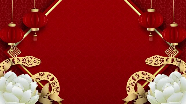 Chinese new year red background for 2025 year of snake with copy space for text and oriental style decoration 
