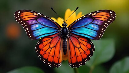 Fototapeta premium Butterfly Perched on Flower with Colorful Wings Spread Open. Generator AI