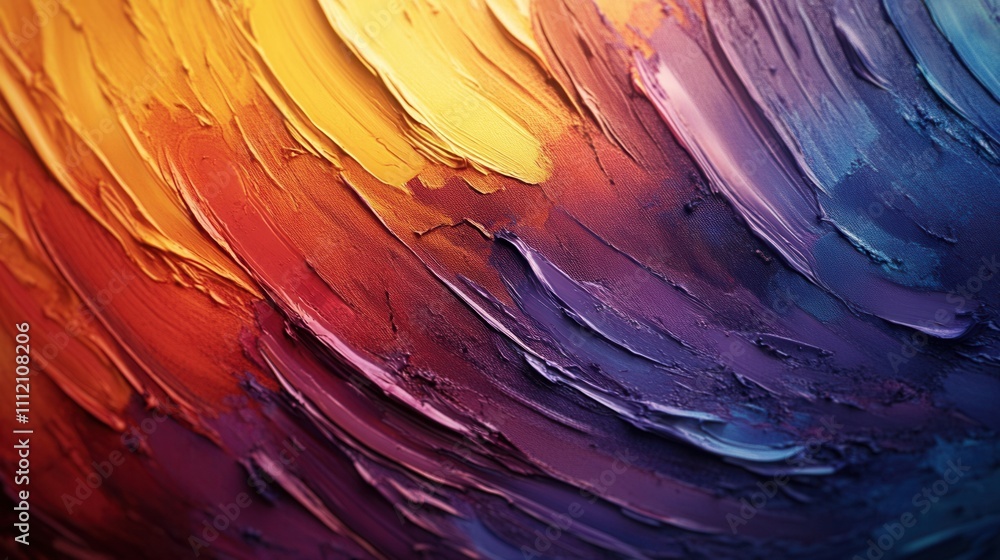 Poster a captivating gradient of oil paint strokes transitioning smoothly from fiery reds and oranges to co