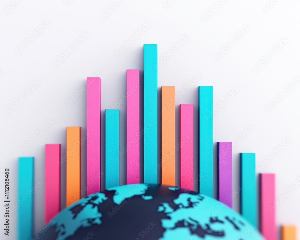 Aufkleber a colorful bar graph rises above a globe, symbolizing global data analysis and growth in various sec