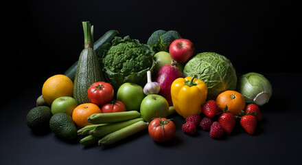 fruits and vegetables on black