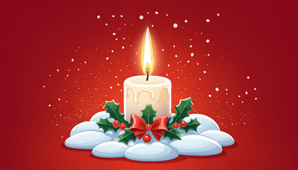 Vector Illustration of Christmas Decorations with a Burning Candle, Ai generated images