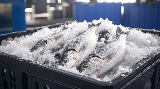 Freshly caught fish stored on ice