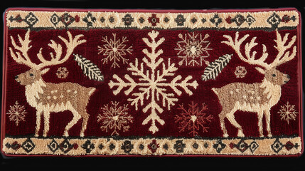 Reindeer and snowflakes are arranged in a Nordic-inspired pattern