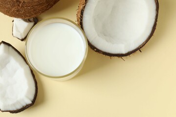 Glass of milk with coconuts on the table
