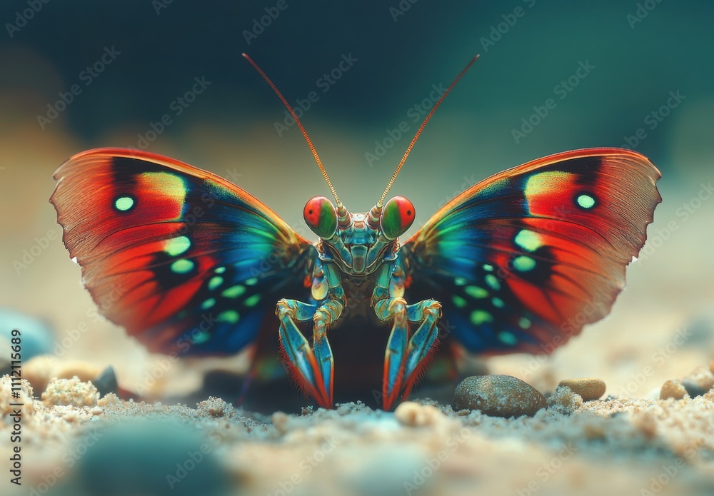 Poster a vibrant butterfly with stunning colorful wings displaying a unique and striking pattern resting on