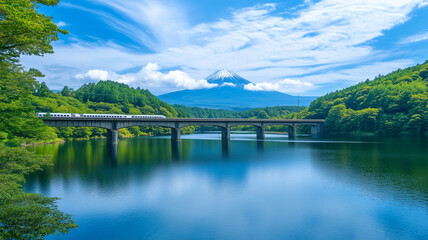 Fototapeta premium 新幹線と富士山の絶景