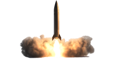 Rocket Launching into the Sky with Dramatic Smoke and Flames