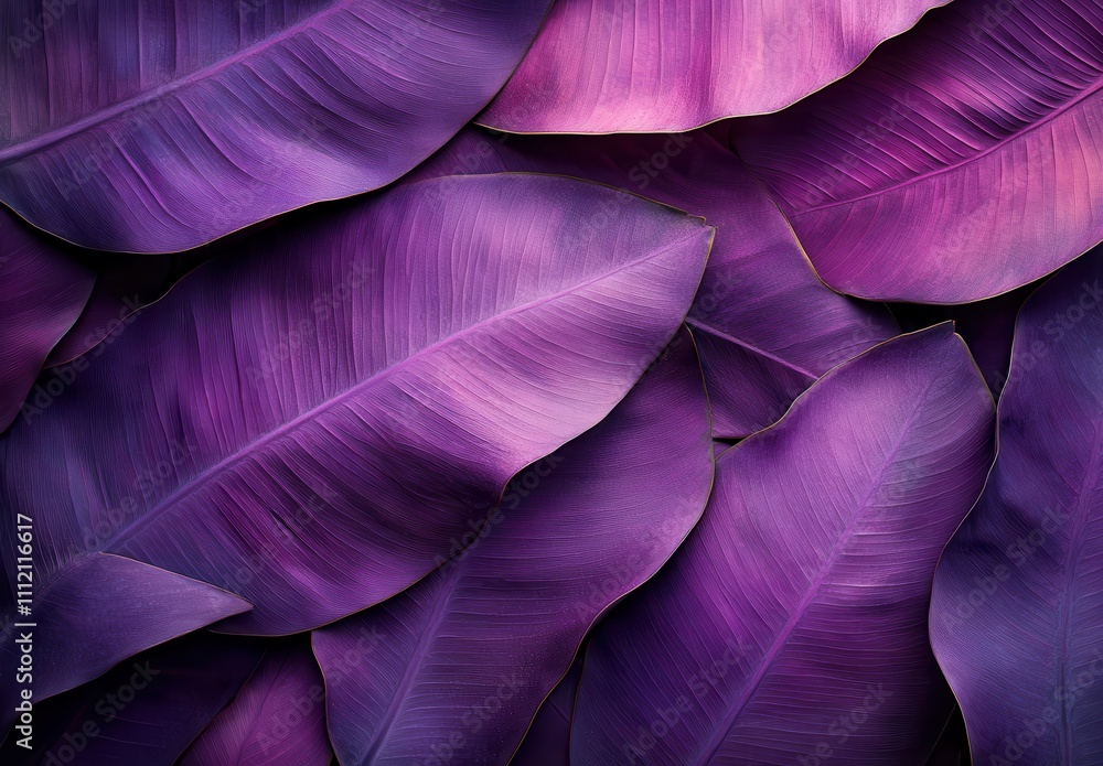Poster abstract background of vibrant purple banana leaves creating a stunning natural pattern with rich te