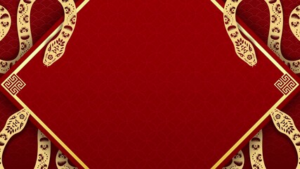 Chinese new year red background for 2025 year of snake with copy space and oriental style pattern decoration, seamless loop video 