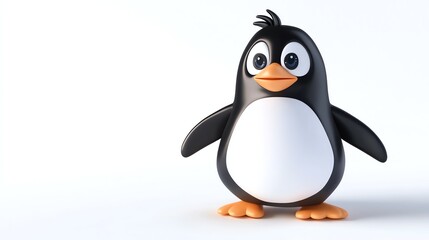 Fototapeta premium A cartoon penguin with big eyes, standing on a white background.