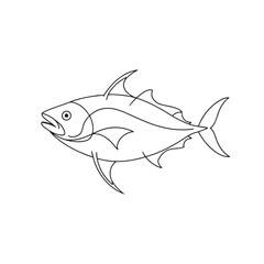  Tuna Continuous line art flat vector illustration on white background.