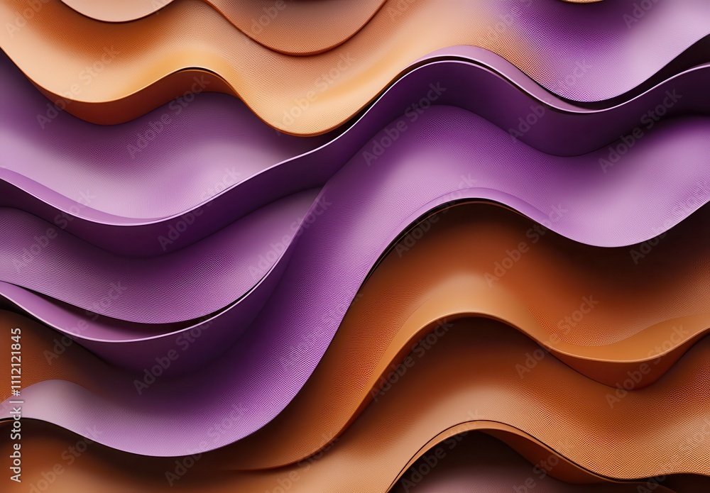 Poster abstract waves of colorful paper layers in warm tones of orange, purple, and brown creating a dynami