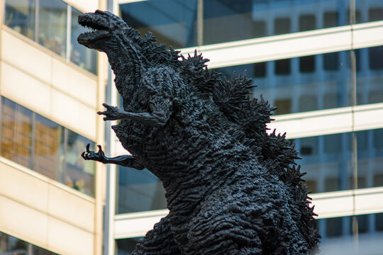 Godzilla statue at the Hibiya Godzilla Square in front of the Hibiya Chanter building in Chiyoda Ward in central Tokyo, Japan
