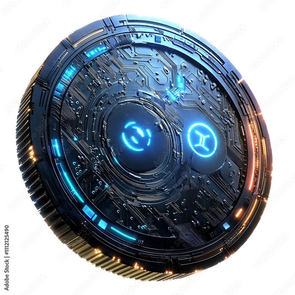 Poster advanced technology concept futuristic digital coin design virtual space 3d render cyber environment