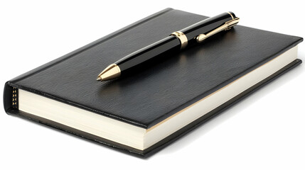 Black Leather Notebook and Pen Illustration