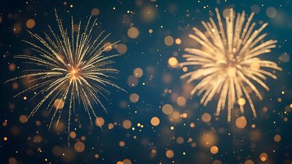 Obraz premium Vintage gold and blue Fireworks and bokeh in New Year eve