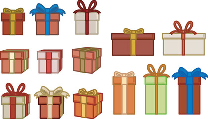 set of different presents shapes and colors christmas theme gifts on white background vector flat illustration