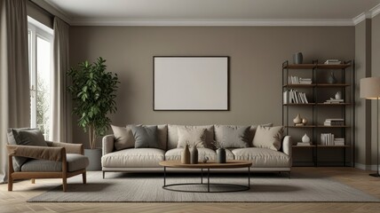 Home mockup, living room in beige and gray colors