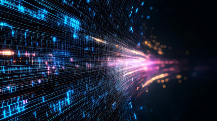 Obraz premium Digital River of Data: A mesmerizing abstract visual of data streams flowing through a digital landscape, signifying the vastness and potential of information in the digital age.