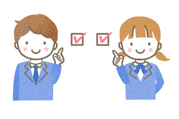 人差し指を立てて説明してる制服の子供