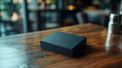 Dark Rectangular Box on Wooden Table  Product Photography
