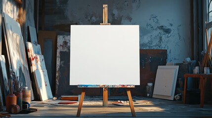 Blank canvas on the art studio. Empty artist canvas on wooden easel 