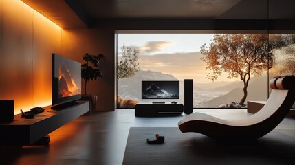 Modern Minimalist Living Room with Breathtaking Mountain View
