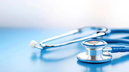Stethoscope on blue surface, symbolizing health care and wellness