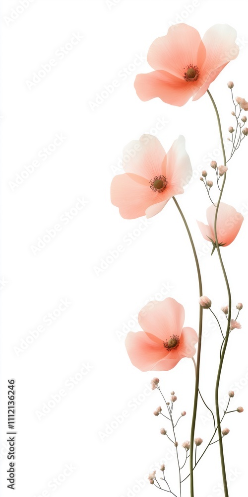 Poster a bouquet of pink flowers with a white background. the flowers are arranged in a way that they are a