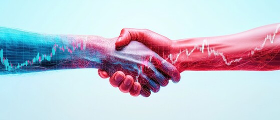 Digital handshake symbolizing partnership and technology in modern business.